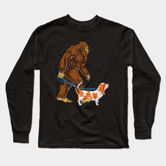 Funny Bigfoot Sasquatch Walking English Bulldog Long Sleeve T-Shirt by JameMalbie